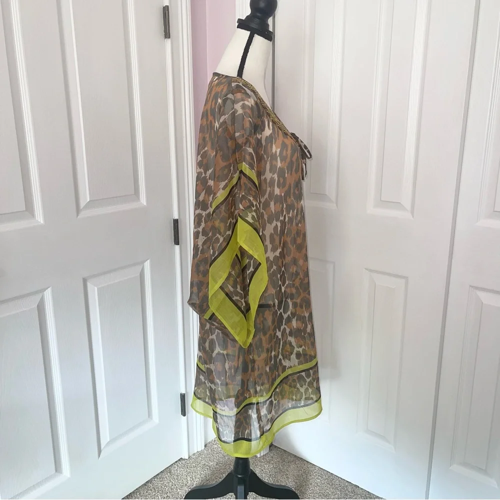 NWT Theodora Callum key lime brown leopard pattern swim cover up, one size - Picture 9 of 13